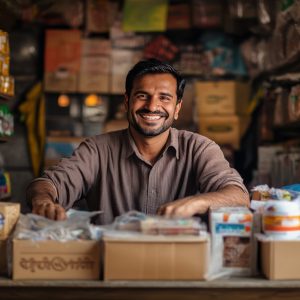 Smiling Shopkeeper in Indian Store